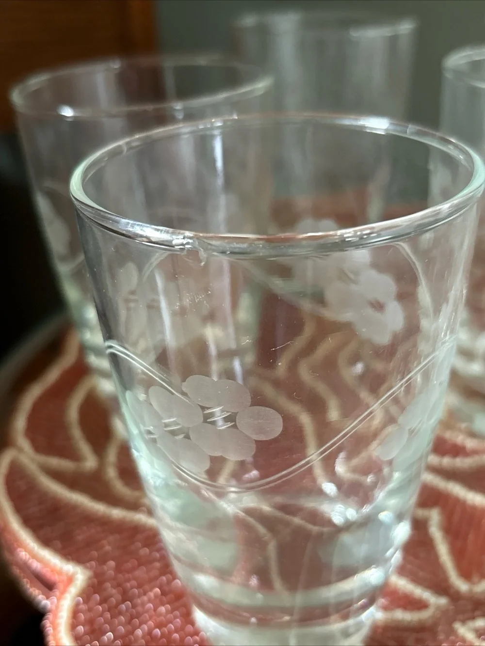 Libbey Clear Etched Floral Tumblers - Set of 8